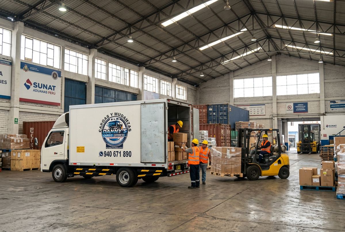 Camión cargando mercadería en almacén de aduanas del Callao